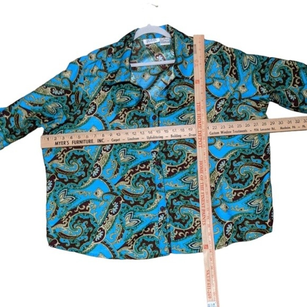 Selene Sport paisley novelty print collared button front shirt blouse 2X - Picture 4 of 6